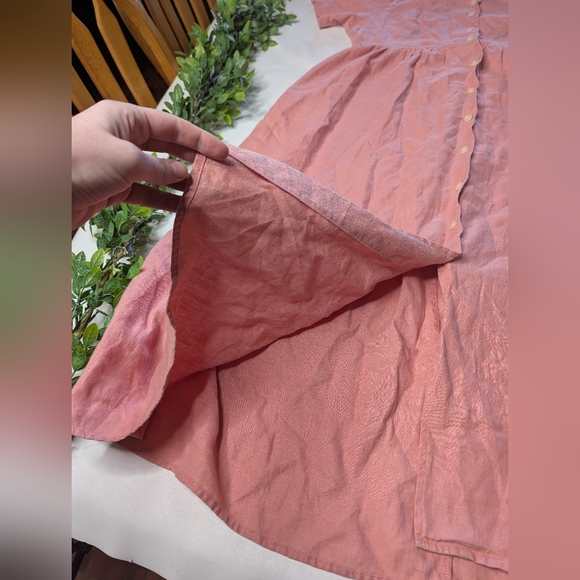 Vintage Eddie Bauer 100% Linen Prairie Dress Button Up Size Large Pink - Picture 5 of 9